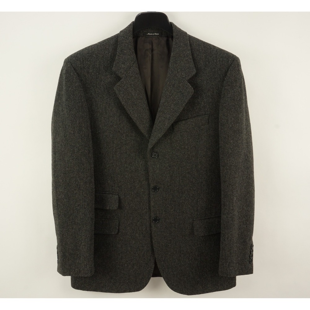 Vintage Ascot Chang Club Roma Herringbone Tweed Mens 42R US Gray Wool Sport Coat